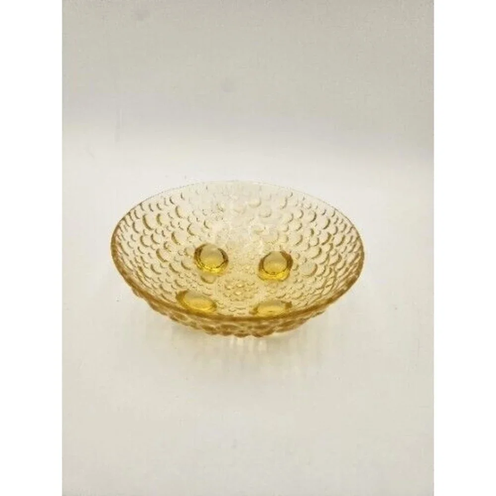 Vintage Bubble Pattern Amber‎ Yellow Footed Berry Candy Dish Bowl